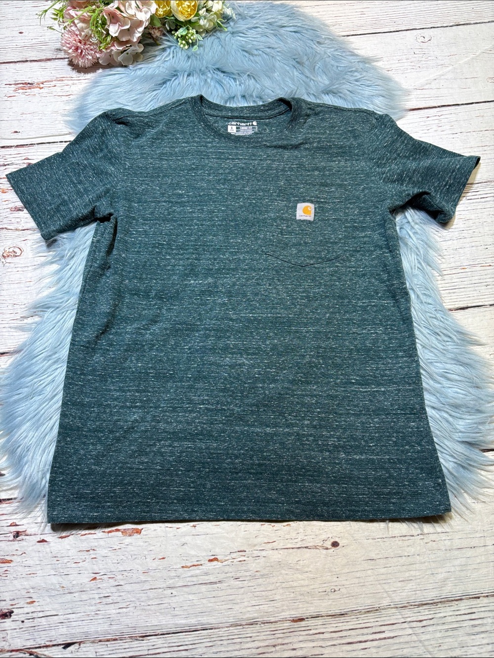 Carhartt Loose Fit Short Sleeve Pocket Tee in Dark Green Heather Sz S